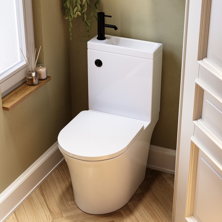 Close Coupled Open Back Toilet with Sink on Top & Black Fittings - Legend