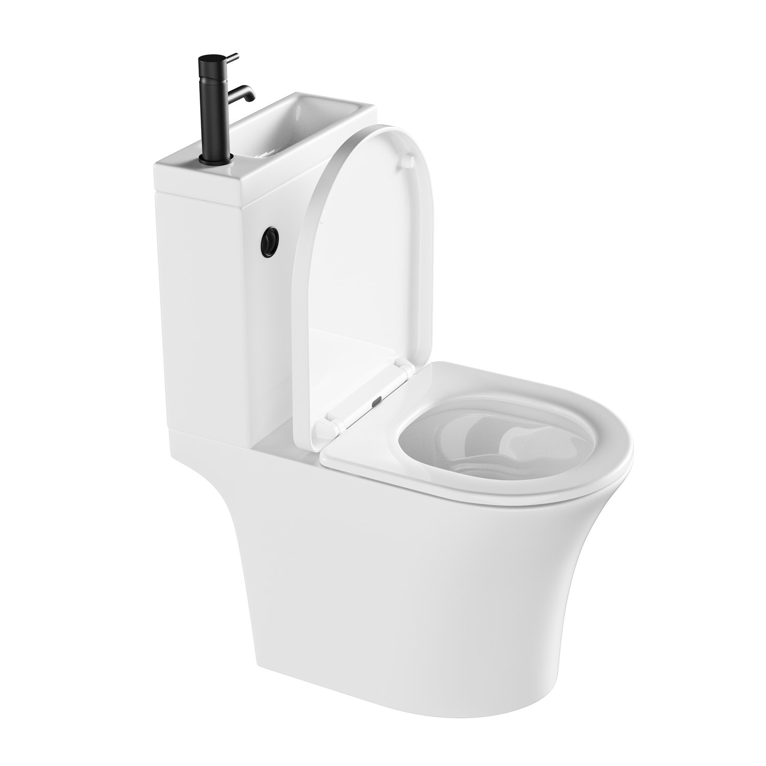 Close Coupled Open Back Toilet with Sink on Top & Black Fittings ...