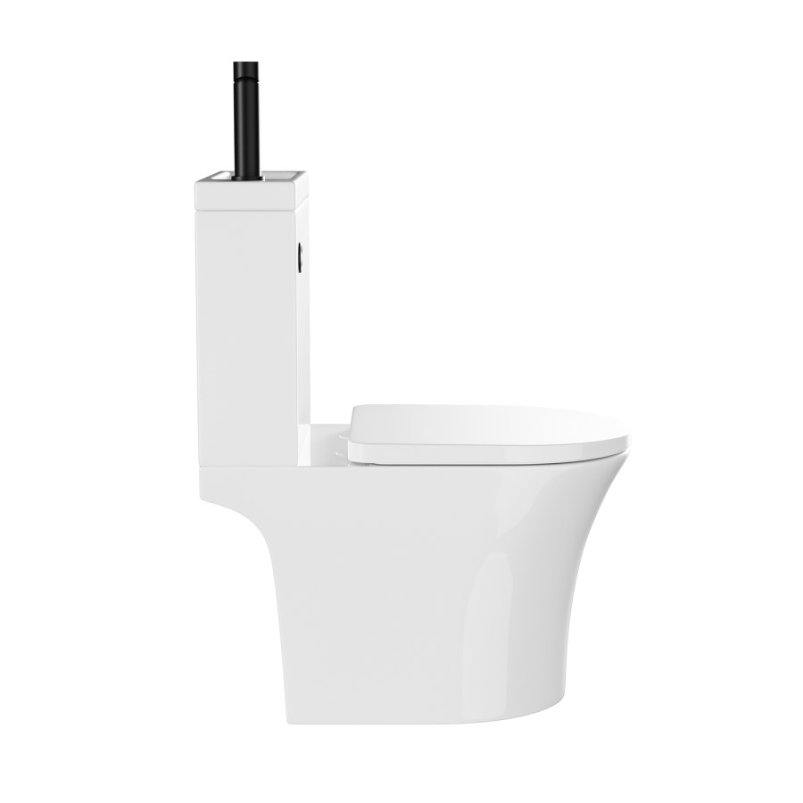 Close Coupled Open Back Toilet with Sink on Top & Black Fittings Cloakroom Suite - Legend