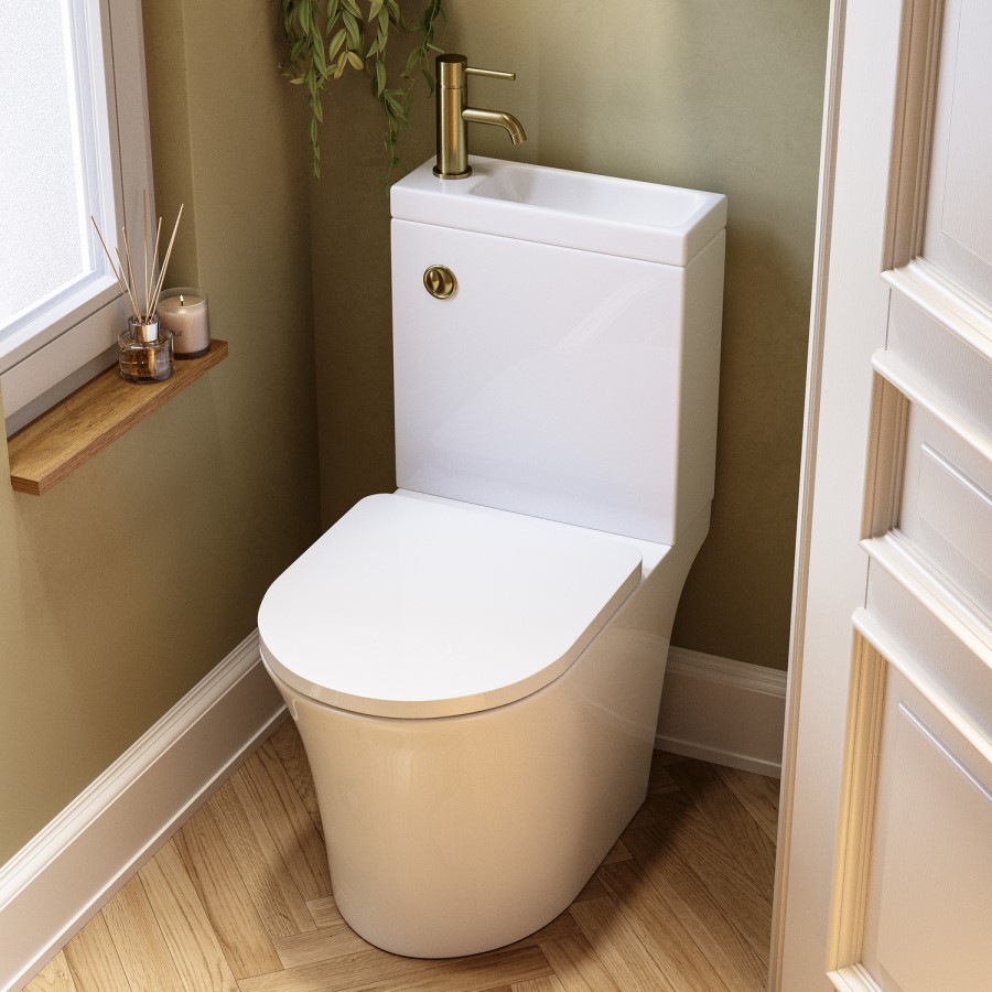 Close Coupled Open Back Toilet with Sink on Top & Brass Fittings Cloakroom Suite - Legend