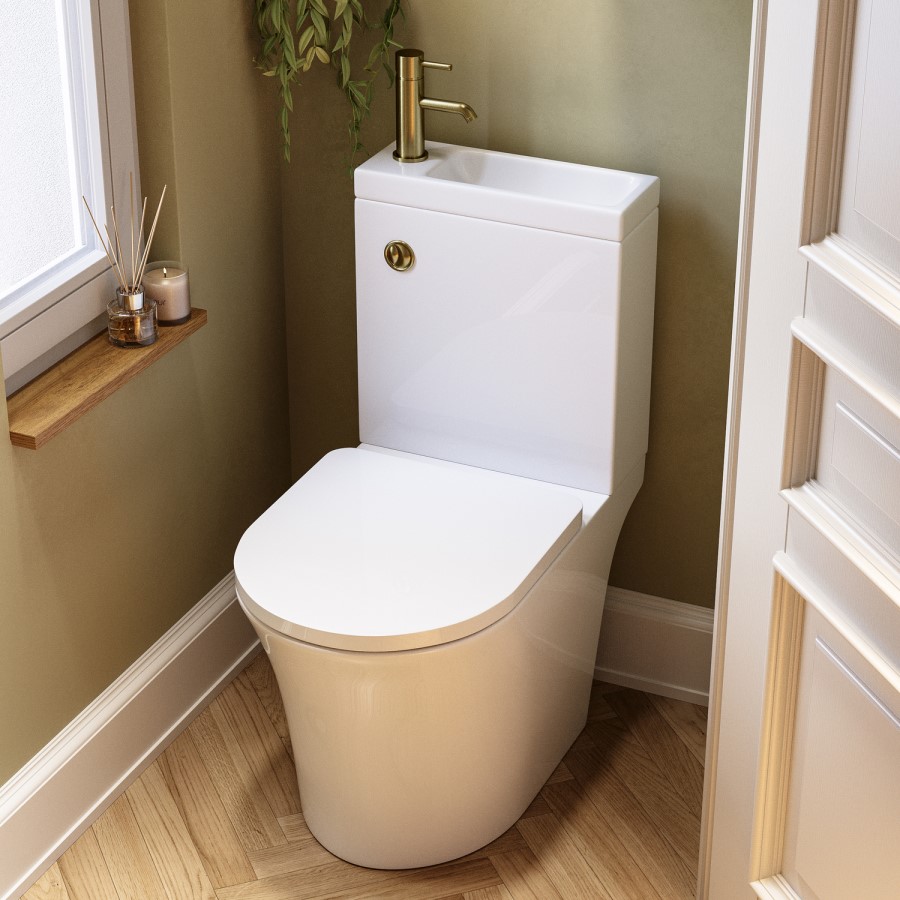 Close Coupled Open Back Toilet with Sink on Top & Brass Fittings - Legend