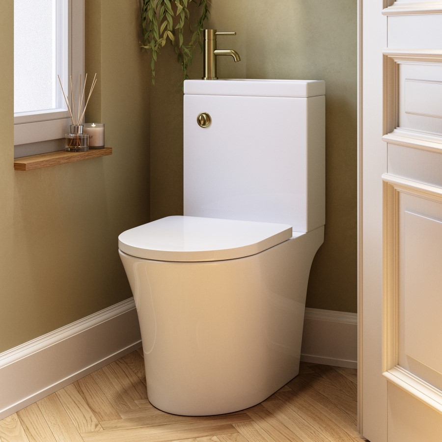 Close Coupled Open Back Toilet with Sink on Top & Brass Fittings Cloakroom Suite - Legend
