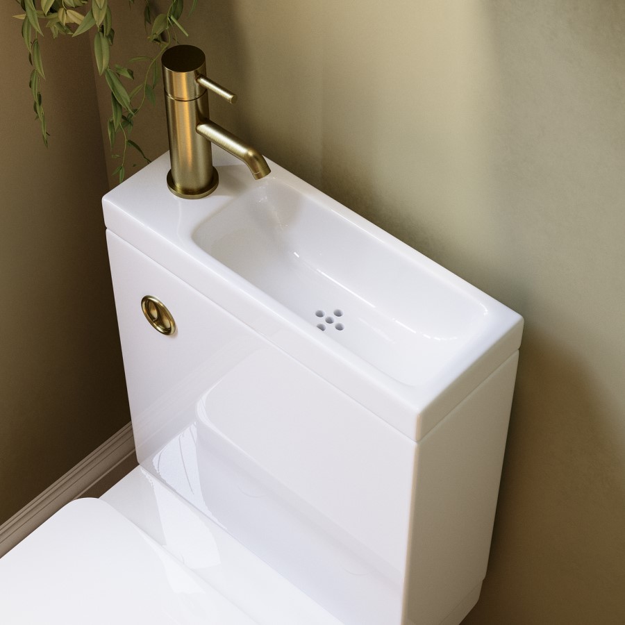 Close Coupled Open Back Toilet with Sink on Top & Brass Fittings - Legend