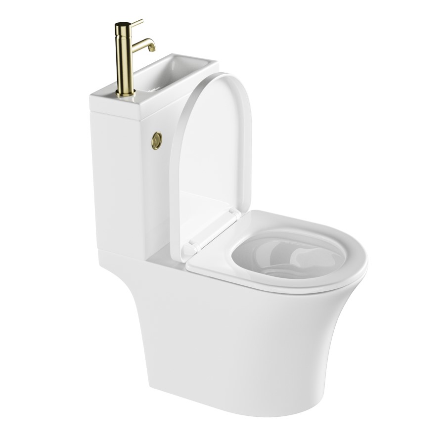 Close Coupled Open Back Toilet with Sink on Top & Brass Fittings Cloakroom Suite - Legend