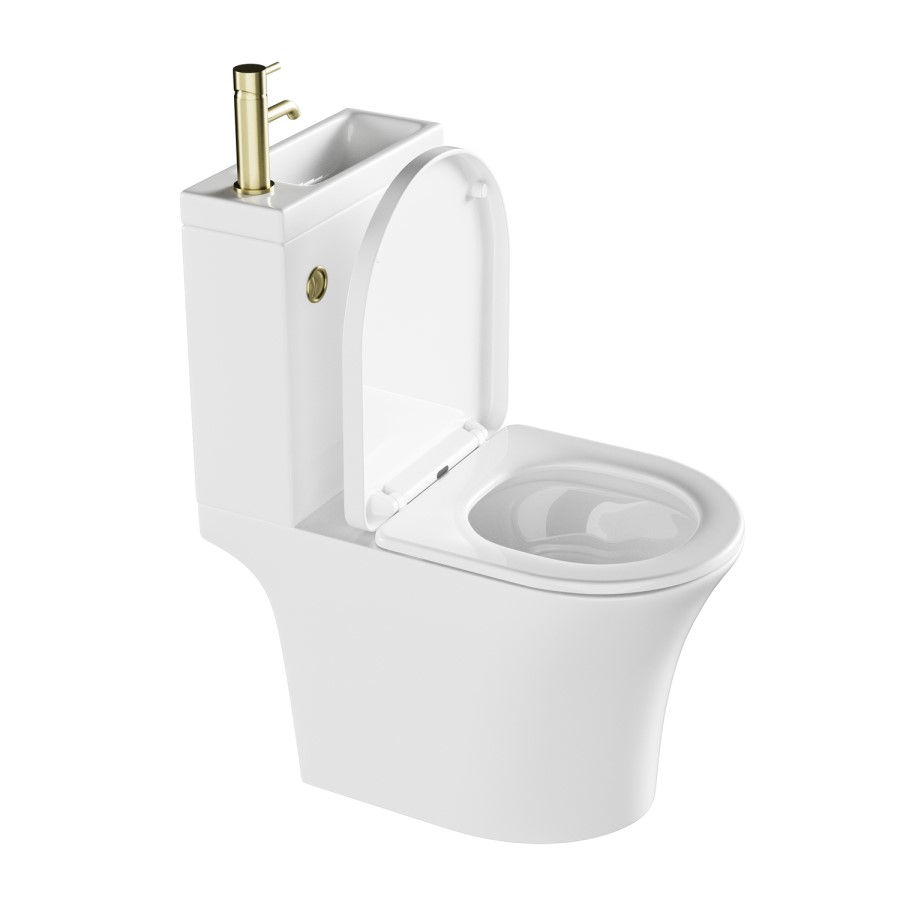 Close Coupled Open Back Toilet with Sink on Top & Brass Fittings - Legend