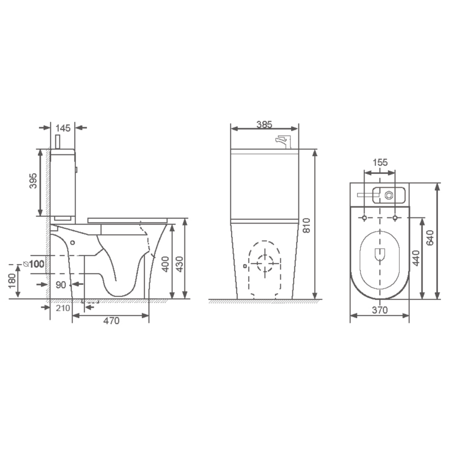 Close Coupled Open Back Toilet with Sink on Top & Brass Fittings - Legend