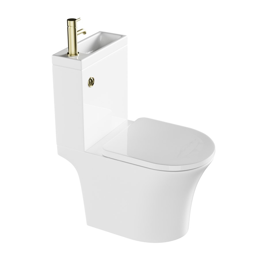 Close Coupled Open Back Toilet with Sink on Top & Brass Fittings - Legend