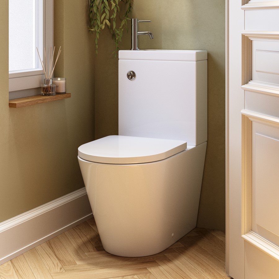 Close Coupled Closed Back Toilet with Sink on Top & Chrome Fittings Cloakroom Suite - Legend