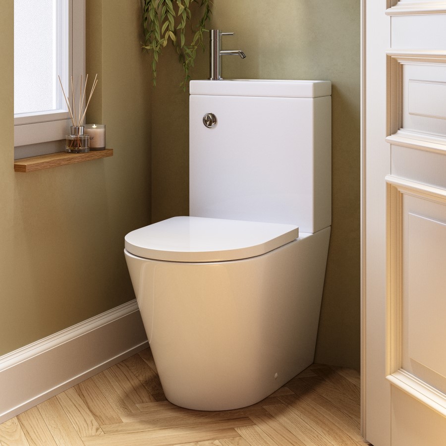 Close Coupled Closed Back Toilet with Sink on Top & Chrome Fittings - Legend