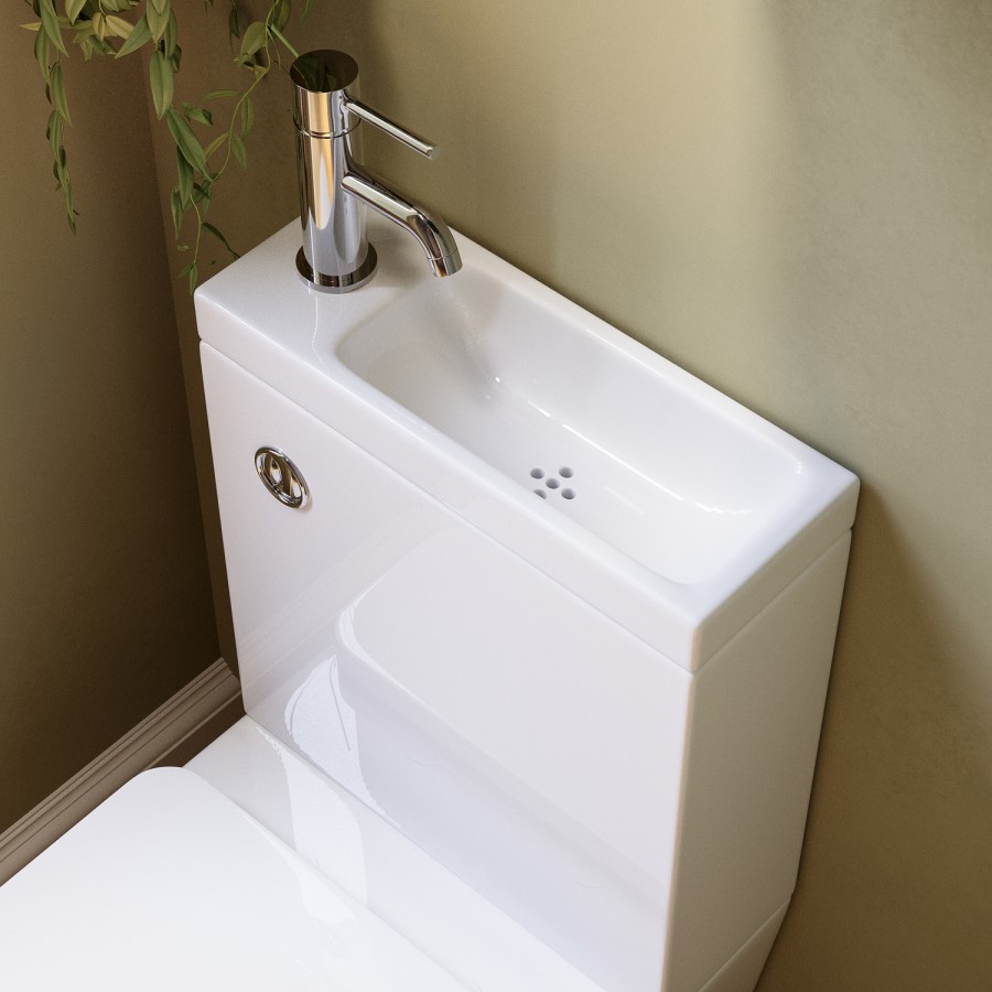 Close Coupled Closed Back Toilet with Sink on Top & Chrome Fittings Cloakroom Suite - Legend