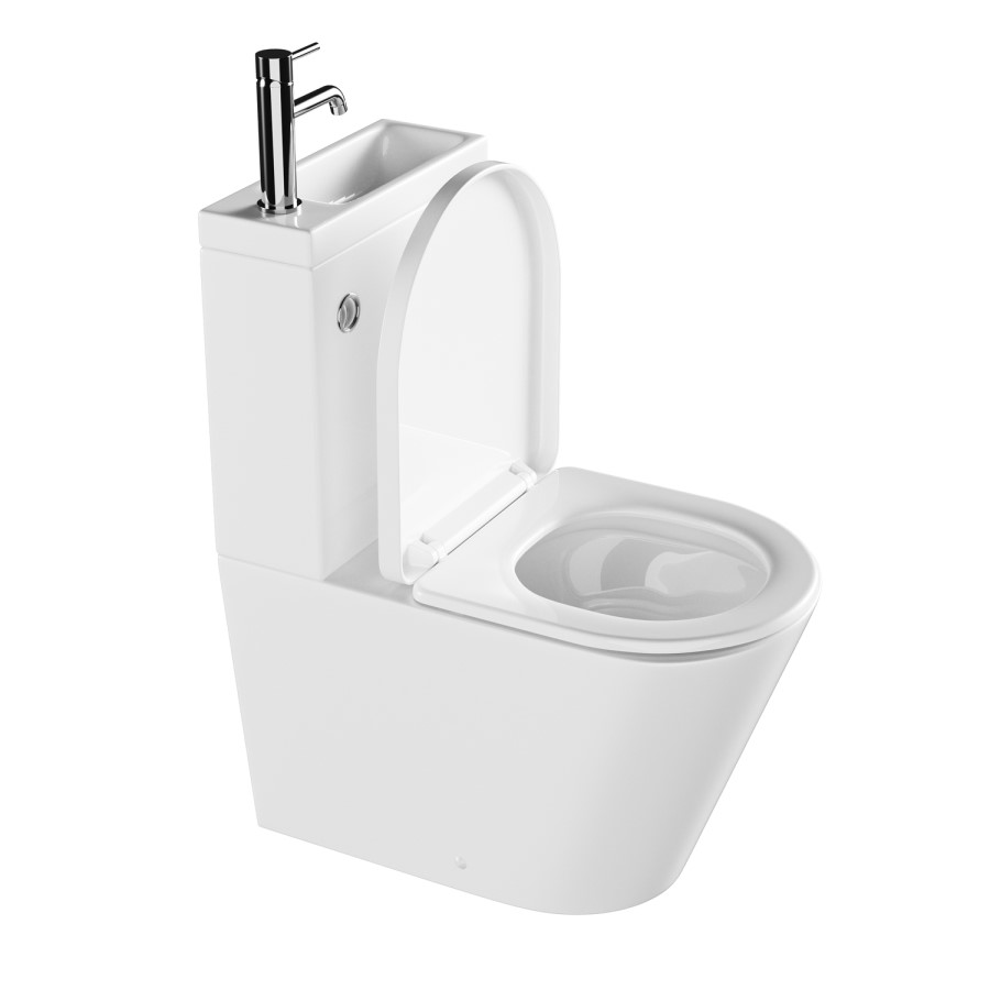 Close Coupled Closed Back Toilet with Sink on Top & Chrome Fittings Cloakroom Suite - Legend