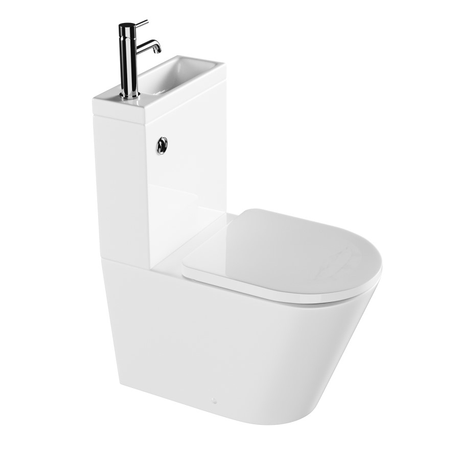 Close Coupled Closed Back Toilet with Sink on Top & Chrome Fittings - Legend