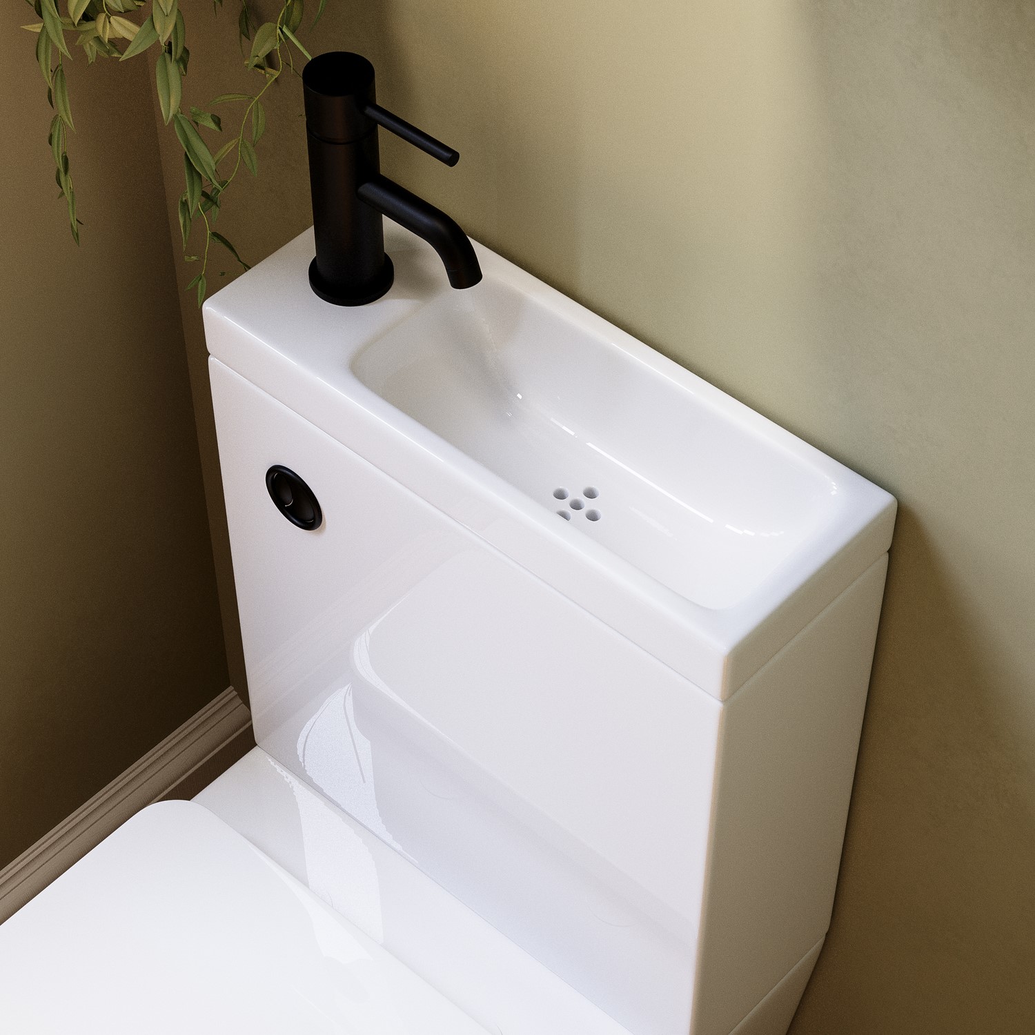 Close Coupled Closed Back Toilet with Sink on Top & Black Fittings ...