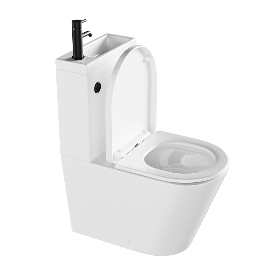 Close Coupled Closed Back Toilet with Sink on Top & Black Fittings - Legend