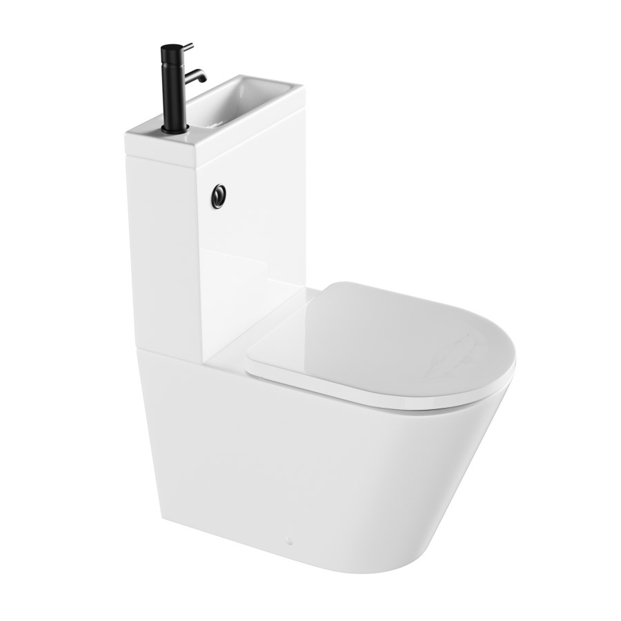 Close Coupled Closed Back Toilet with Sink on Top & Black Fittings - Legend