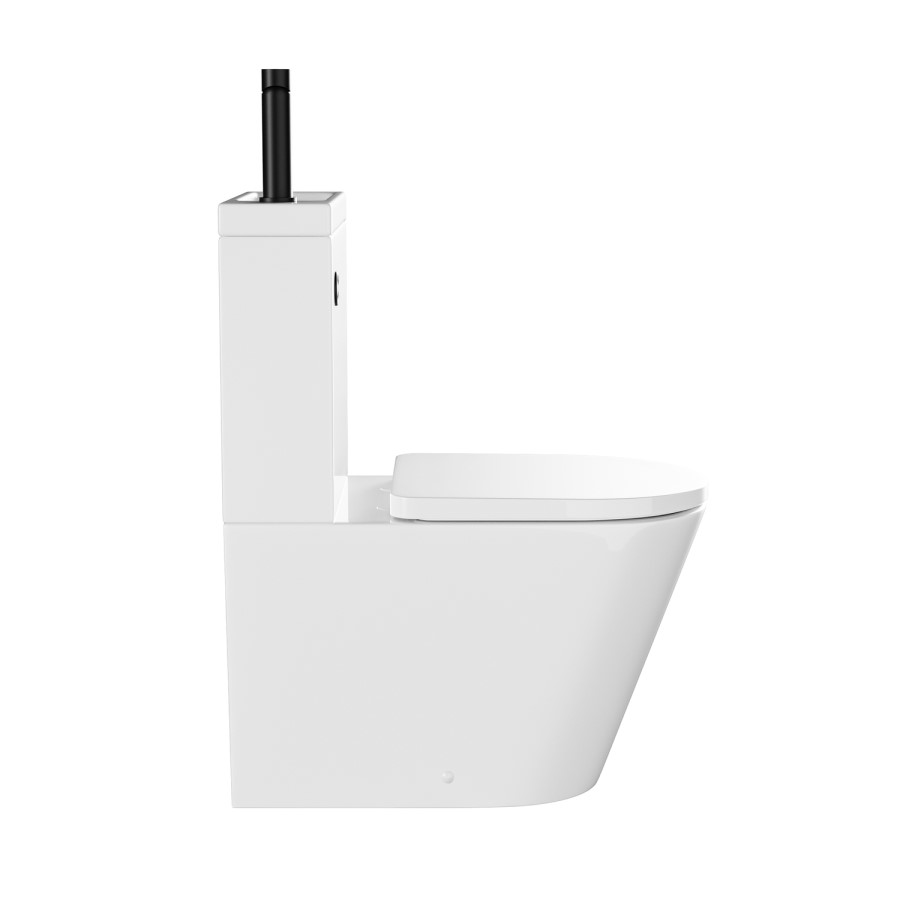 Close Coupled Closed Back Toilet with Sink on Top & Black Fittings Cloakroom Suite - Legend
