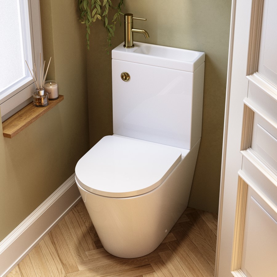 Close Coupled Closed Back Toilet with Sink on Top & Brass Fittings Cloakroom Suite - Legend