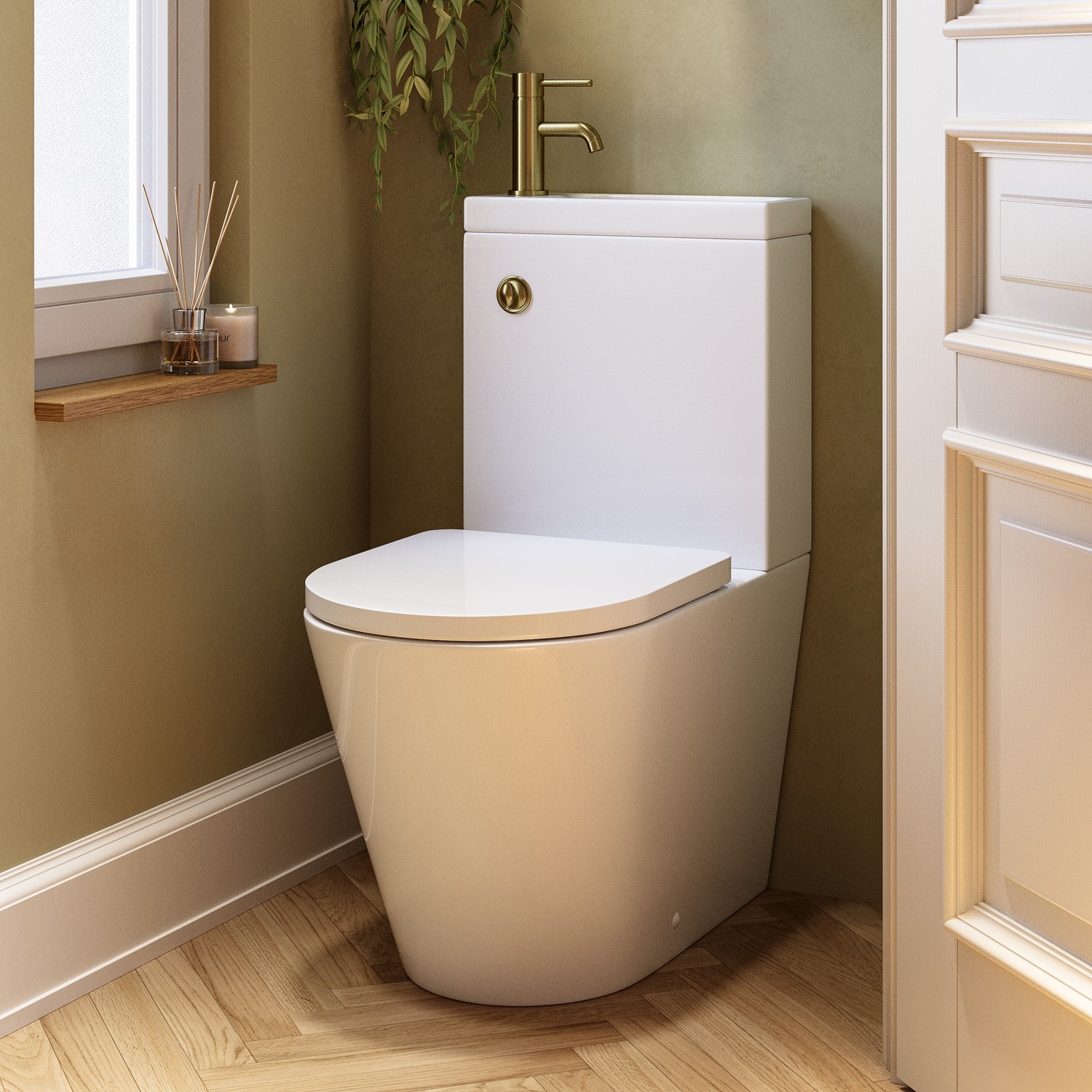 Close Coupled Closed Back Toilet with Sink on Top & Brass Fittings ...
