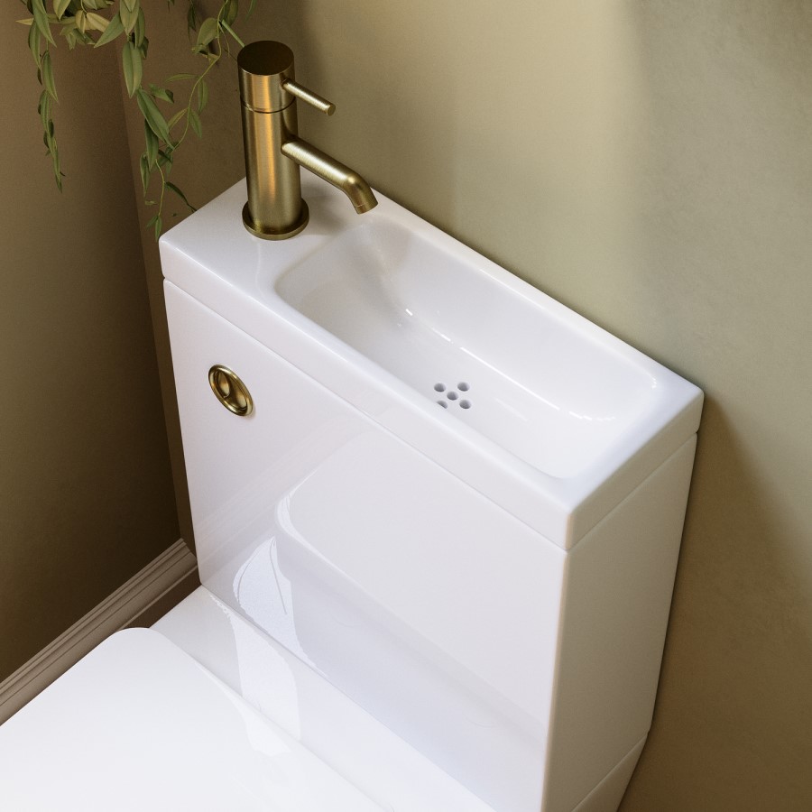 Close Coupled Closed Back Toilet with Sink on Top & Brass Fittings - Legend