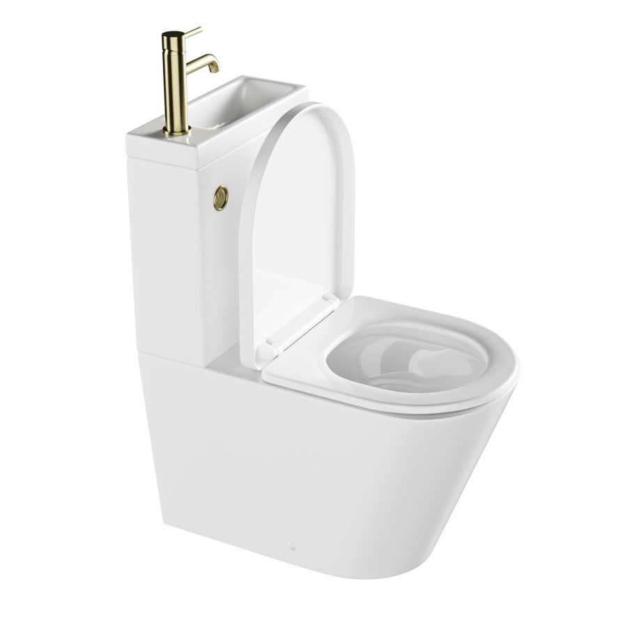 Close Coupled Closed Back Toilet with Sink on Top & Brass Fittings Cloakroom Suite - Legend
