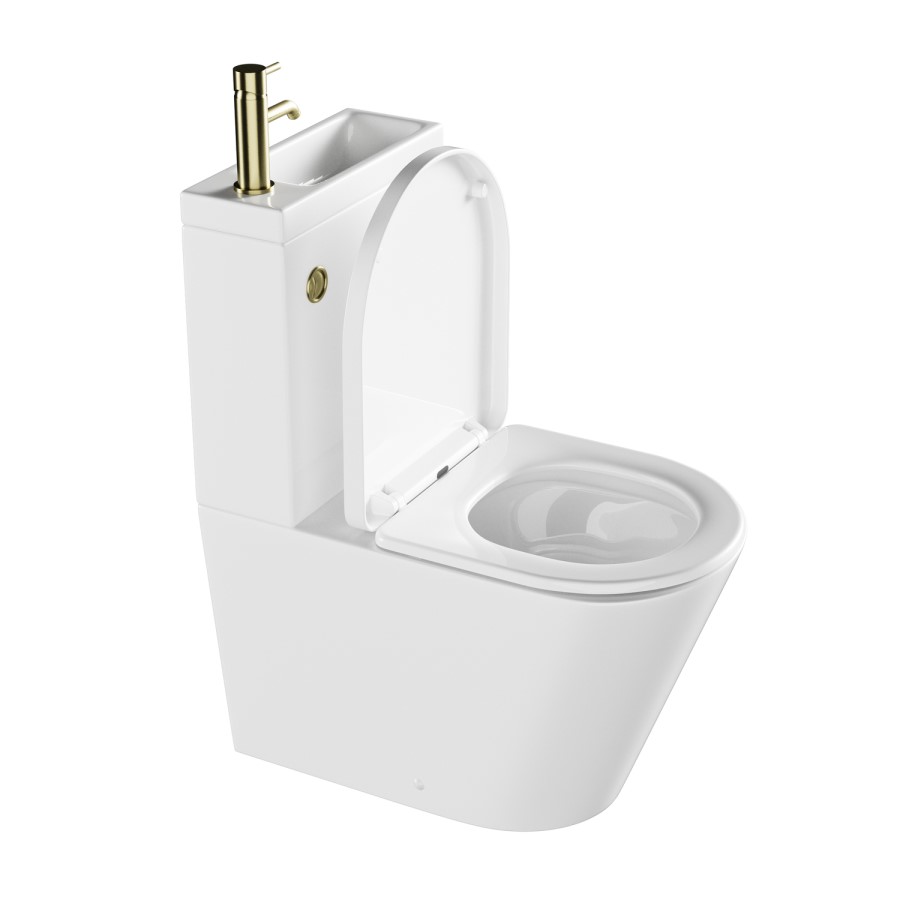 Close Coupled Closed Back Toilet with Sink on Top & Brass Fittings - Legend