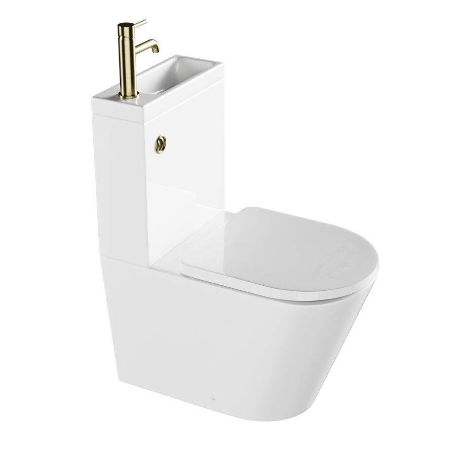 Close Coupled Closed Back Toilet with Sink on Top & Brass Fittings Cloakroom Suite - Legend