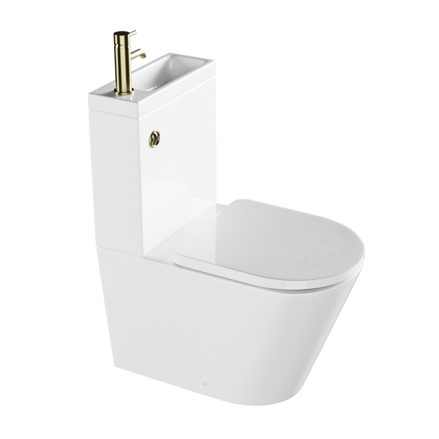 Close Coupled Closed Back Toilet with Sink on Top & Brass Fittings - Legend