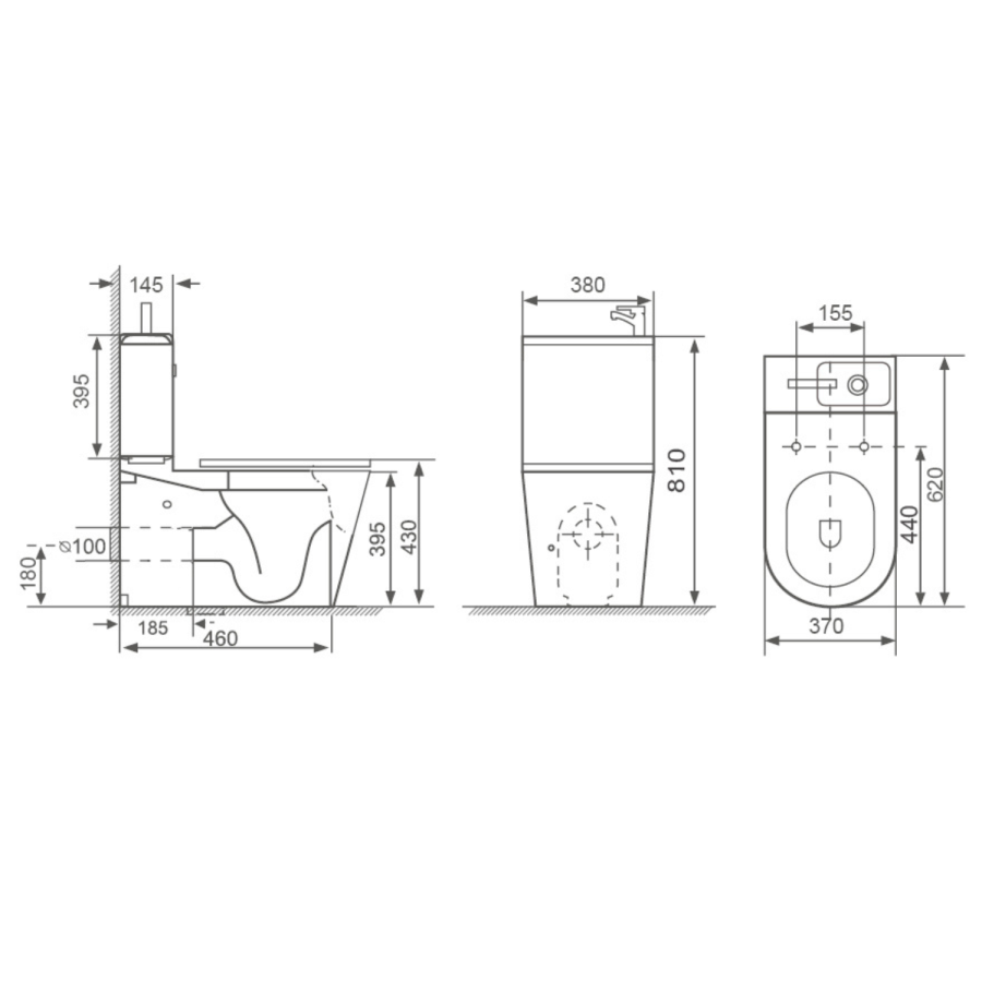 Close Coupled Closed Back Toilet with Sink on Top & Brass Fittings - Legend