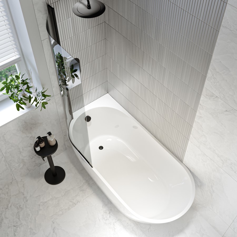 Freestanding Shower Bath Single Ended Left Hand Corner with Black Bath Screen 1650 x 740mm - Lisbon