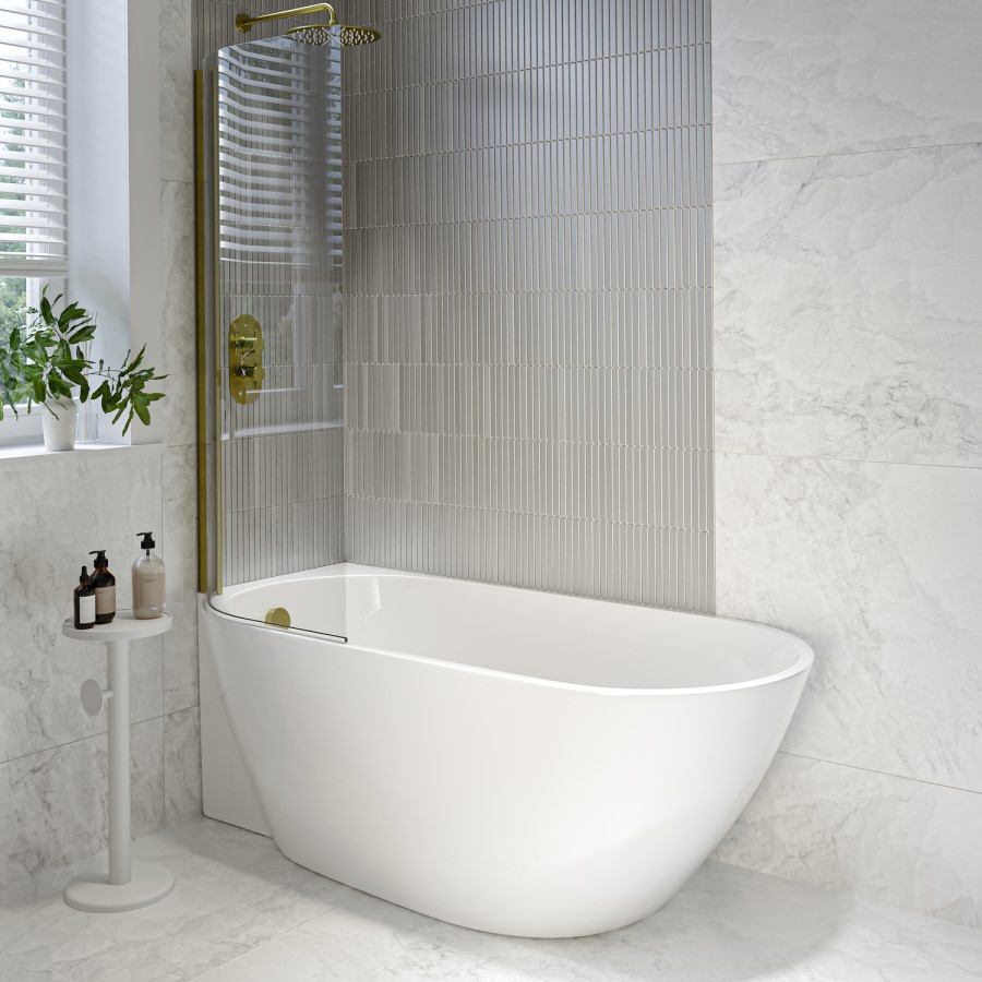 Freestanding Shower Bath Single Ended Left Hand Corner with Brass Bath Screen 1650 x 740mm - Lisbon