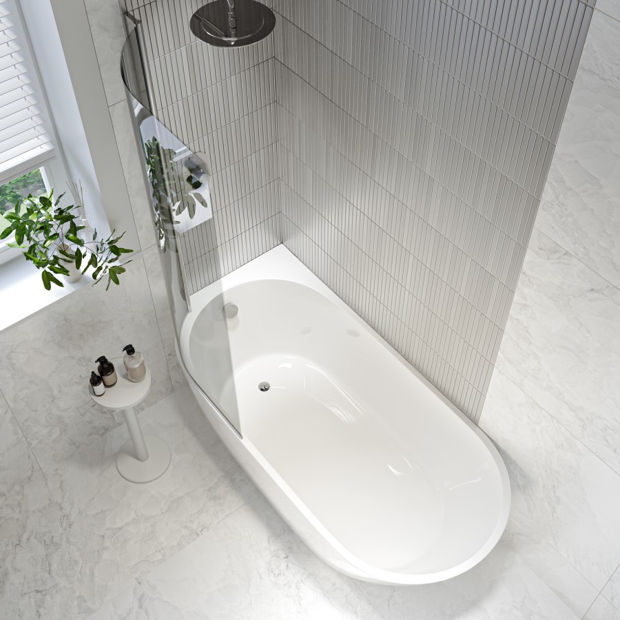 Freestanding Shower Bath Single Ended Left Hand Corner with Brass Bath Screen 1650 x 740mm - Lisbon