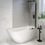 Freestanding Shower Bath Single Ended Right Hand Corner with Black Bath Screen 1650 x 740mm - Lisbon