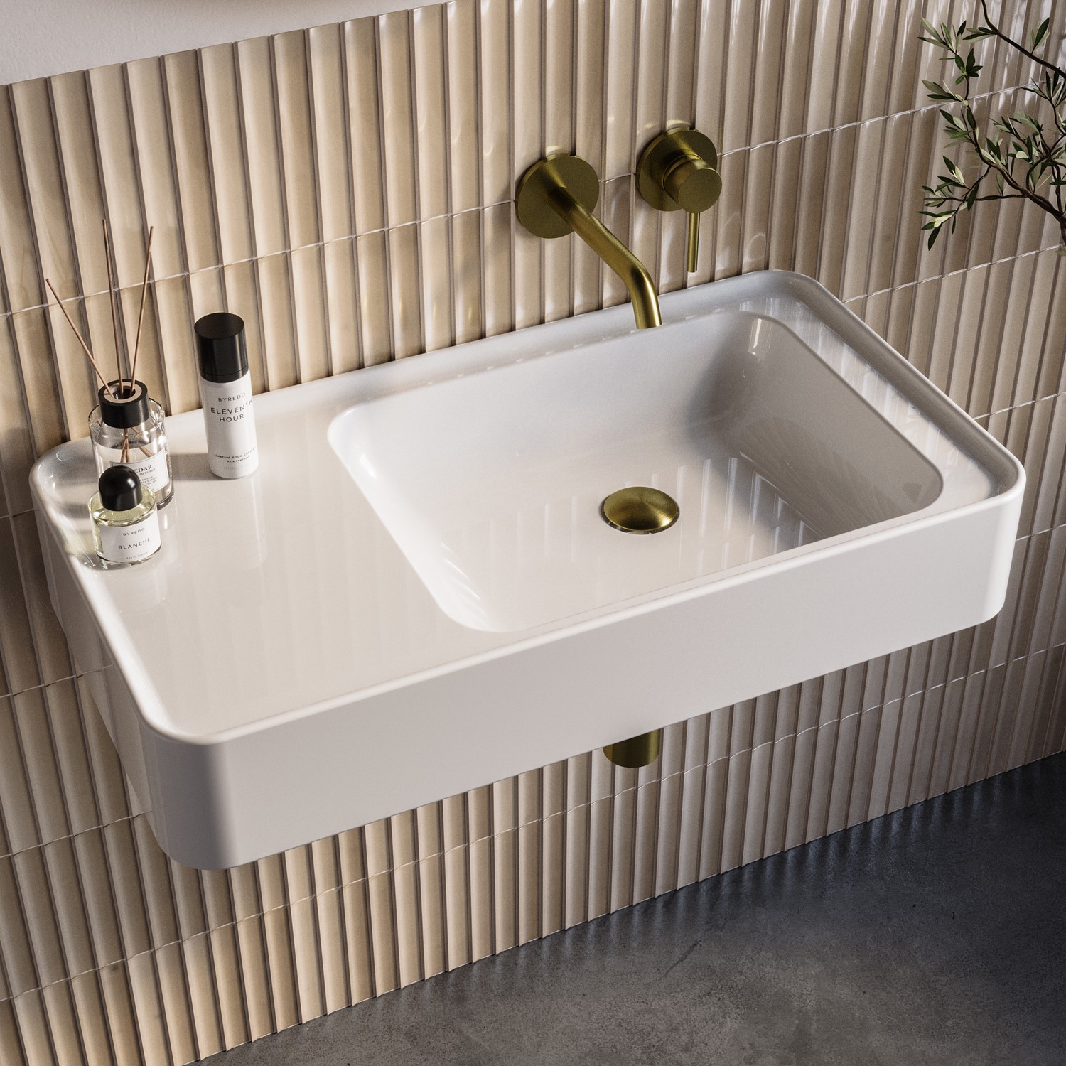 White Rectangular Wall Hung Basin 765mm - Logan - Better Bathrooms