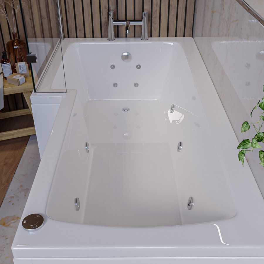 L Shape Whirlpool Spa Shower Bath, Left Hand 1700 x 850mm - Lomax