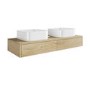 1200mm Oak Wood Effect Wall Hung Countertop Vanity Unit with Curved Square Basin - Lugo