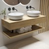 1200mm Oak Wall Hung Countertop Vanity Unit with Round Basin and Shelves - Lugo
