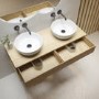 1200mm Oak Wall Hung Countertop Double Vanity Unit with Round Basin and Shelves - Lugo
