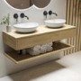 1200mm Wood Effect Wall Hung Countertop Double Vanity Unit with Oval Basins and Shelf - Lugo