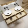 1200mm Wood Effect Wall Hung Countertop Double Vanity Unit with Oval Basins and Shelf - Lugo