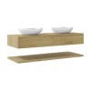 1200mm Oak Wall Hung Countertop Vanity Unit with Oval Basin and Shelf - Lugo