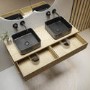 1200mm Oak Wall Hung Countertop Double Vanity Unit with Black Square Basin and Shelf - Lugo