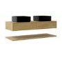 1200mm Oak Wall Hung Countertop Double Vanity Unit with Black Square Basin and Shelf - Lugo