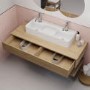 1200mm Wood Effect Wall Hung Double Countertop Vanity Unit with Basin and Shelf - Lugo