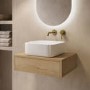 600mm Oak Wood Effect Wall Hung Countertop Vanity Unit with Curved Square Basin - Lugo