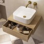 600mm Oak Wood Effect Wall Hung Countertop Vanity Unit with Curved Square Basin - Lugo