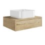 600mm Oak Wood Effect Wall Hung Countertop Vanity Unit with Curved Square Basin - Lugo