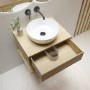 600mm Oak Wall Hung Countertop Vanity Unit with Round Basin and Shelves - Lugo
