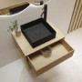 600mm Oak Wall Hung Countertop Vanity Unit with Black Square Basin and Shelf - Lugo