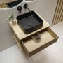 600mm Oak Wall Hung Countertop Vanity Unit with Black Square Basin and Shelf - Lugo