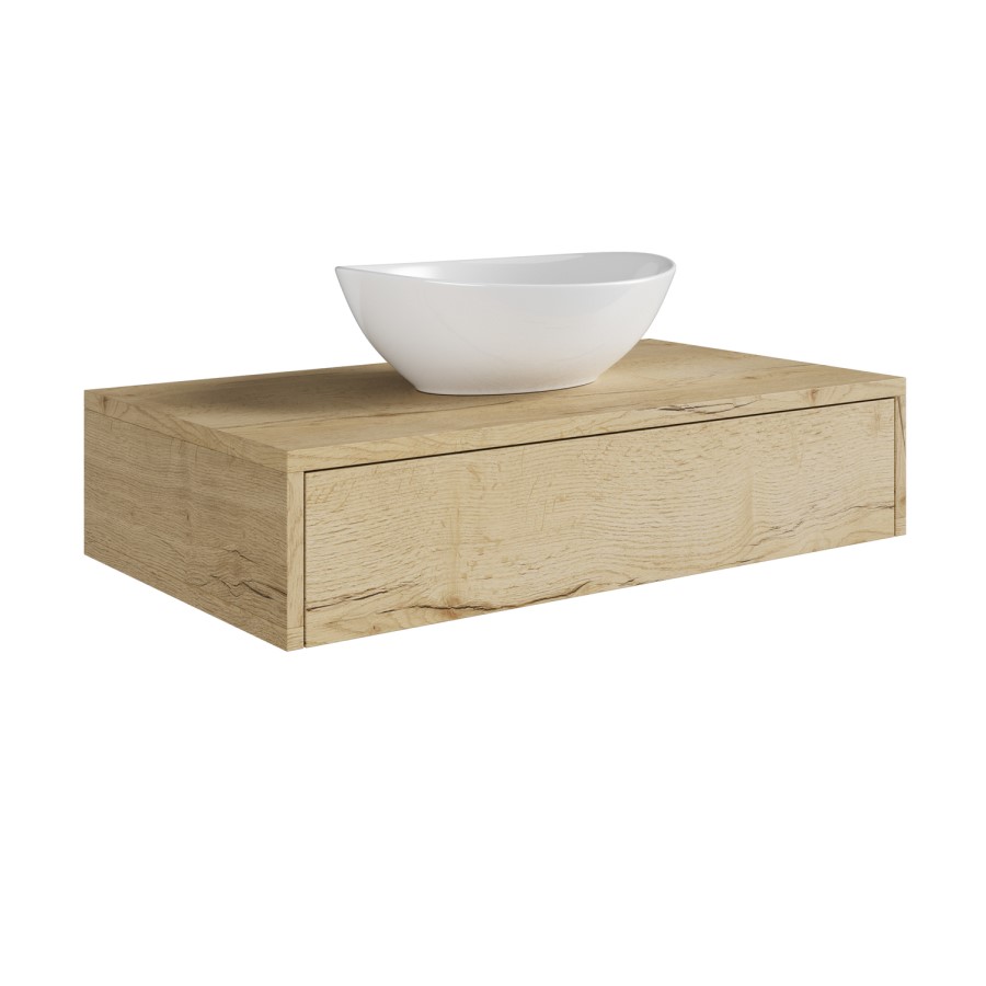 800mm Oak Wood Effect Wall Hung Countertop Vanity Unit with Oval Basin - Lugo
